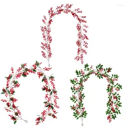 装飾的な花2mクリスマスガーランド人工ベリー植物Vine Green Red Garden Xmas Decoration Home Accessories PO Props 2023