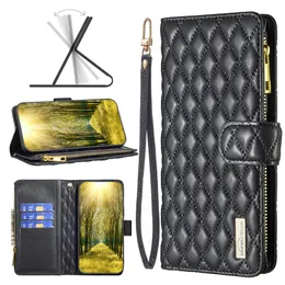 Telefon Fällen Für Samsung Galaxy A35 A55 S24 S23 FE A15 A05 A05S A25 A24 A34 A14 4G 5G Ultra Plus Grid Zipper Brieftasche Ledertasche