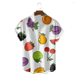 Мужские повседневные рубашки летняя мужская тенденция свободно смешное фрукты гавайский гавайский 2023 мода дышащая уютная пляжная вечеринка милая блузок