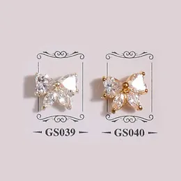 Nail Art Decorations 10pcs/lot 3D Gold Bow Tie Zircon Alloy Crystals Rhinestones Nail Art Decorations Decor Nails Accessories Parts Supplies Charms 231123