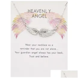 Anhänger Halsketten Flügel der Engel Anhänger Halskette mit Geschenkkarte Gold Silber Farben Strass Flügel Halsketten Modeschmuck Drop Del Dhwcy