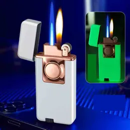 Latest Double Windproof Open fire Jet Lighter 12 Colors Wheel Metal Inflatable No Gas Cigar Butane Lighters Smoking Tool Accessories