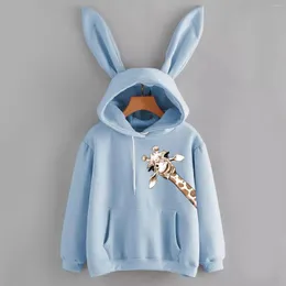 Kvinnors hoodies 2023 Kvinnors halloween tröja avslappnad lös dragkamp giraff print franska kvinnor tjocka tröjor för