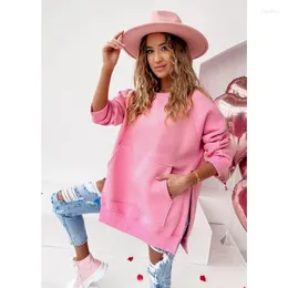 Bluzy damskie jesienne zima bluza najlepsza moda moda solidny kolor pullover szczelin