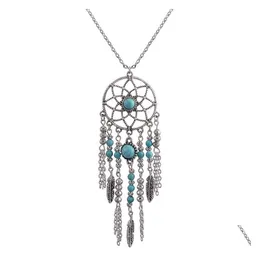 Pendant Necklaces Dreamcatcher Necklaces Dream Catcher Turquoise Pendant Long Chain Necklace Bohemia Jewelry Drop Delivery Jewelry Nec Dhor3