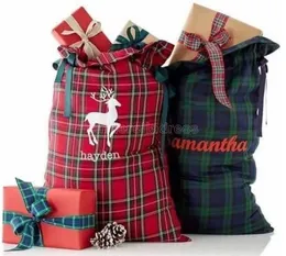 Nowy styl Plaid Santa Sack Święta Bożego Narodzenia Świętego Mikołaja dla dzieciaków Candy Gift Bag Canvas Santa Sack Plaid Style X-Mas Work prezentowy I0424