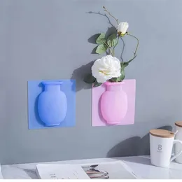 Magic Silicone Flower Vase avtagbar hängande väggmonterad vas klibbig återanvändbar blomkruka kök väggfönster hem dekor233j