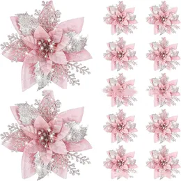 Fiori decorativi 14.5 cm 1 pz/5 pz/10 pz Rosa Simulazione Fiore Di Natale Albero di Natale Buon Decor Per La Casa Corona Noel Navidad Falso