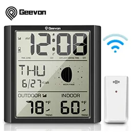 Skrivbordsklockor geevon väckarklocka väderstation inomhus klocka med temperatur och fuktmätare digital månfas snooze219o