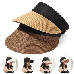 Cappelli a tesa larga Cappelli a secchiello Estate Top vuoto Cappellino parasole Portatile Pieghevole Nastro magico Rollup Cappello da spiaggia Tesa larga Cappello da sole da donna Moda Casual Cappello di paglia Visiere 230424