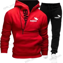 Tracksuits masculinos Novo Estilo Masculino Fleece Outono Inverno Sportswear Zipper Hoodie Luxo Conjunto Esportes Homem Casual Marca Camisola Jogging Terno S-4XL T231124