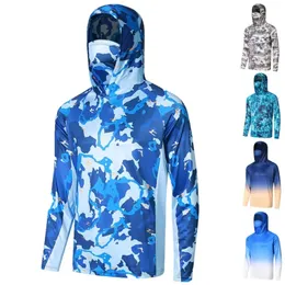 Andra idrottsartiklar Fiske hoodie skjortor med mask UV -halsgaiterkläder män långärmad andningsbar UV -skydd fiske tops 231123