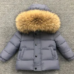 Para baixo casaco inverno super quente meninas meninos jaqueta grossa de alta qualidade para baixo casaco de penas para menino crianças grande pele real com capuz frio inverno outerwear 231123