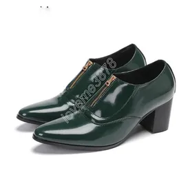 Zapatos de tacón alto de 7,5 cm para hombre, zapatos de vestir de cuero genuino con punta estrecha, zapatos de fiesta y boda con cremallera para hombre, talla grande 46