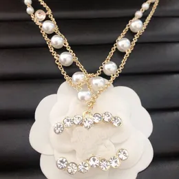 Luxus-Stil Diamant Perlenketten Designer Marke Brief Anhänger Halskette Weihnachten Liebe Geschenk Schmuck mit Box Frauen neue Liebe Geschenke Halskette