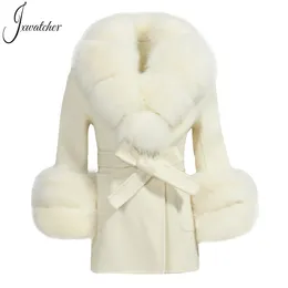 Coat Children's Winter Wool Coat Kids Cashmere Overcoat Big Real Fox Fur Collar And Cuff Girl Mid-Length Fashion Casual Clothes 231123