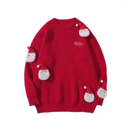 Maglioni da uomo Maglione natalizio unisex Ricamo Babbo Natale 3D lavorato a maglia Autunno rosso Pullover oversize ampio da donna