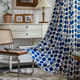 Kurtyna geometryczna pół-czarownicza zasłony okien bohemian niebieska kropka bawełniane lniane lniane wykończenia do jadalni sypialnia
