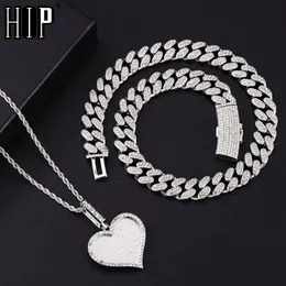 Pendant Necklaces Hip Hop Image Necklace Personalized CZ Heart Medal Custom Photo Memory Pendant Cuban Chain ForMen Women's Jewelry 231124