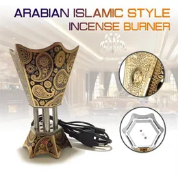 Doftlampor 220V rökelsebrännare Arabian Islamisk stil Mini Electric Bakhoor Square Pearl Metal Positive2472