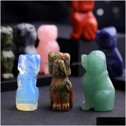 Stone Dog Statue Natural Stone Crystal Carved Healing Animal Figurine Reiki Gemstone Crafts Home Decoration Holiday Drop Del Dhgarden Dhzdg
