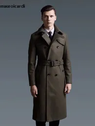 Мужское полушерстяное пальто Mauroicardi, осенне-зимнее длинное толстое теплое шерстяное пальто, мужское двубортное роскошное элегантное шикарное полушерстяное пальто в английском стиле 231123