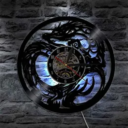 Zegary ścienne Dragon Art Clock Bateria Operowana nowoczesna rekord projektowania z LED LAMPEM DOMOWA Dekoracja salonu 284M