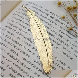 Bokmärke grossist Diy Metal Feather Bookmarks Dokumentbok Mark Label Golden Sier Rose Gold Office School Supplies Drop Delivery B DHWP1