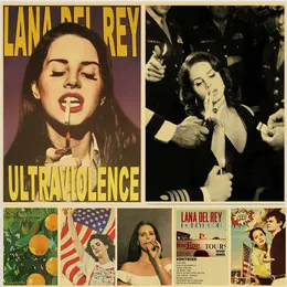 Tapeten Vintage Lana Del Rey Poster Born To Die Violett Nach hinten gebogen über das Gras Paradies Sängerin Wandaufkleber Raum Bar Art Decor J230224