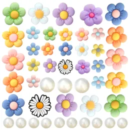 Hot 1-14Pcs Colorful 5 Petal Flowers Shoe Charm Accessories Pearl Sandals Buckle Decor Pins Croces Charms JIBZ Girls Women Gifts