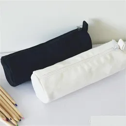 Storage Bags Japanese Style Round Blank Canvas Zipper Pencil Cases Pen Pouches Cotton Cosmetic Makeup Mobile Phone Clutch Bag Wholes Dhrxj