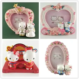 Decorative Objects Figurines Cartoon kitty Picture Frame European Style Resin Flower Po Oval Rectangle Shape Frames for Wedding Gifts Home Decor 231123