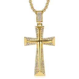 Hip Hop Gold Color 316L Aço inoxidável Colares cruzados de cruzamentos religiosos para homens jóias para homens