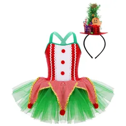 女の子のドレスキッズガールズバレエドレスノースリーブスパンコールメッシュドレスとサンタヘッドバンドクリスマスコスプレパーティーステージパフォーマンス231124
