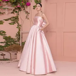 2024 Nowy styl Różowy formalny suknia balowa elegancka bez ramiączek Back Back Satin A-Line Evening Party Suknie świąteczne sukienki Abendkleider Robe de Soiree