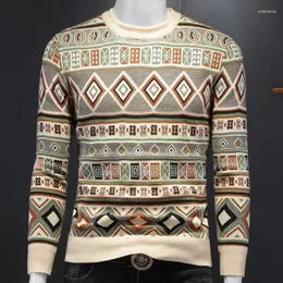 Męskie swetry 2023 Jesienne kontrast kolor geometryczny sweter z długim rękawem Sym Szczupły druk koszulka towarzyska