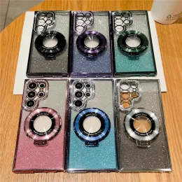 Samsung S23 Ultra S22 Plus Magsafe Magnetic Soft TPU Protection Cover 용 Bling Glitter 다이아몬드 도금 스탠드 홀더 전화 케이스