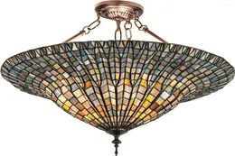 Lampadari con illuminazione a semi-incasso Tiffany Lotus Leaf da 24 pollici di larghezza