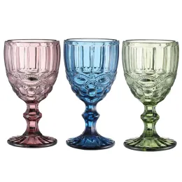 48 stycken / kartong europeisk stil präglad vinglasglasfärgat glas ölbägare vintage vinglas hushållssaft dricka kopp förtjockad FY5509