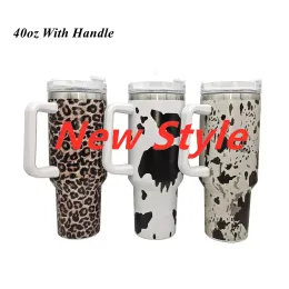 40oz Stainless Steel Tumblers Cups With Lids And Straw Cheetah Animal Cow Print Leopard Heat Preservation Travel Car Mugs Large Capacity Water Bottles 1124