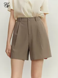 Women's Shorts FSLE Summer Women Suit Shorts Side Embroidered A-line Commute Thin High-waisted Casual Wide-leg Female Pants Bottoms 230424