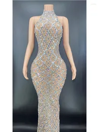 Casual Dresses 10Colors Women Sleveless Sexy Backless Sequines Big Crystal Bodycon Long Dress Celebrity Fashion Birthday Party Stage Wear