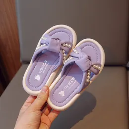 Sandals Girls Slippers Children Fashion Pearls Weave Chic Princess Kids Shoes 2023 Versatile Outdoor 2023 Toddler Girl PU 230424