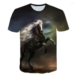 Homens Camisetas 2023 Moda T-shirt Animal Cavalo Impresso Estilo Simples e Mulheres O-pescoço Manga Curta Top Streetwear