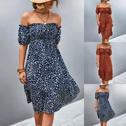 Abiti casual Abito elastico sul petto Abito da donna con una linea sulla spalla Corsetto in vita con volant Boho Dot Stampa Estate elegante spiaggia femminile