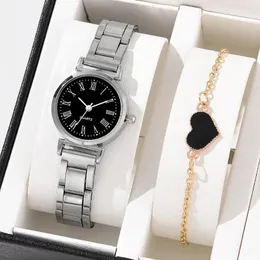 Wristwatches 2PCS Women Watch Luxury Elegant Alloy Silver Strap Wristwatch For Ladies Quartz Rose Gold Bracelet NO BOX