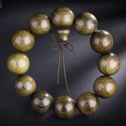 Golden Silk Nanmu Sunken Wood Armband Handle Piece, Antique Buddha Bead Armband för män och kvinnor, ungefär 20 mm * 12 stycken