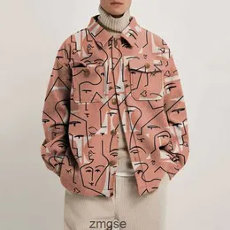 En W -mens abstrakt jacka 21 Lapel långärmad Cardigan -kappa med olika tryckmönster Fashionabla Street bär olika Colo Bd51