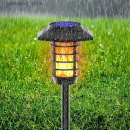 잔디밭 램프 1-2pcs 새로운 태양 불꽃 램프 야외 정원 램프 잔디밭 램프 더블 라이트 소스 LED 방수 조경 장식 지상 램프 핫 Q231125