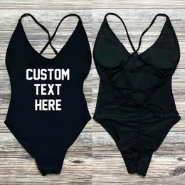 Texto da moda de banho feminina Texto personalizado Mulheres de maiô com traje de banho de peito Bikinis Bodysuit sexy Mujer maio feminino praia 230424